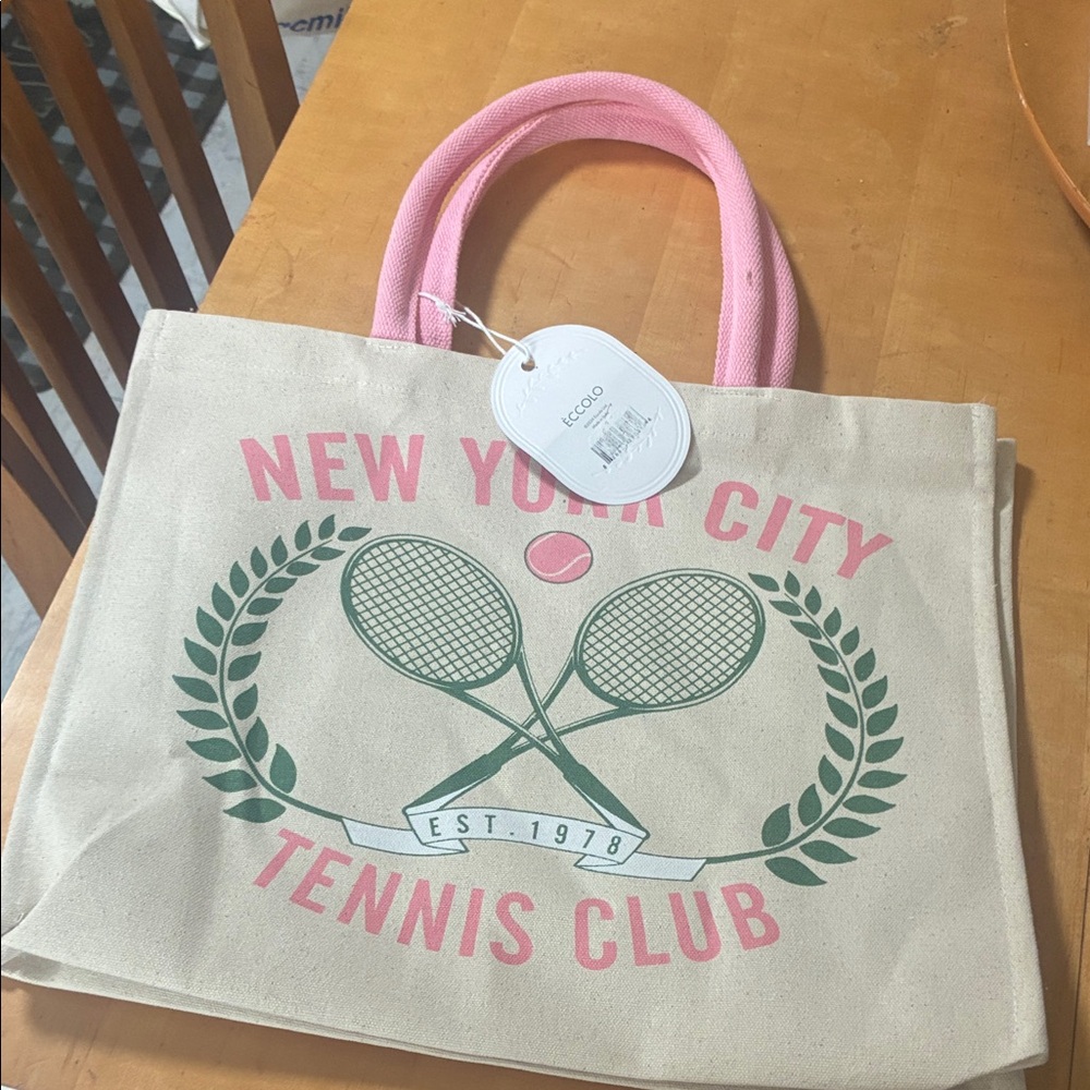 NEW!! New York City Tennis Club Canvas Tote - Pink Handles